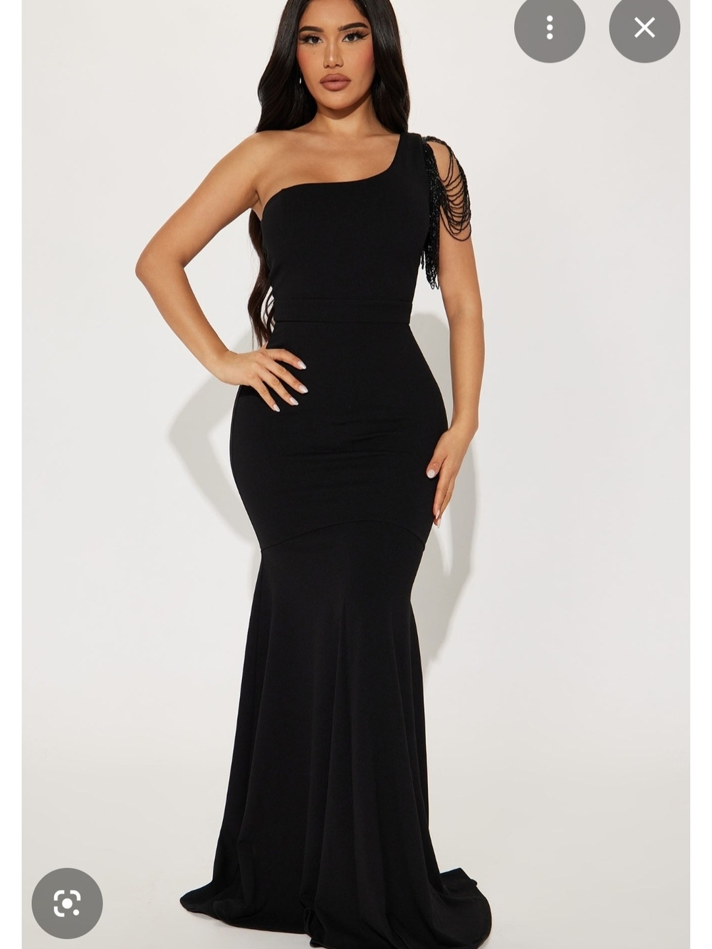 Fashion Nova One Shoulder Beaded Black Maxi Dress 1X NWT Elegant Evening Gown